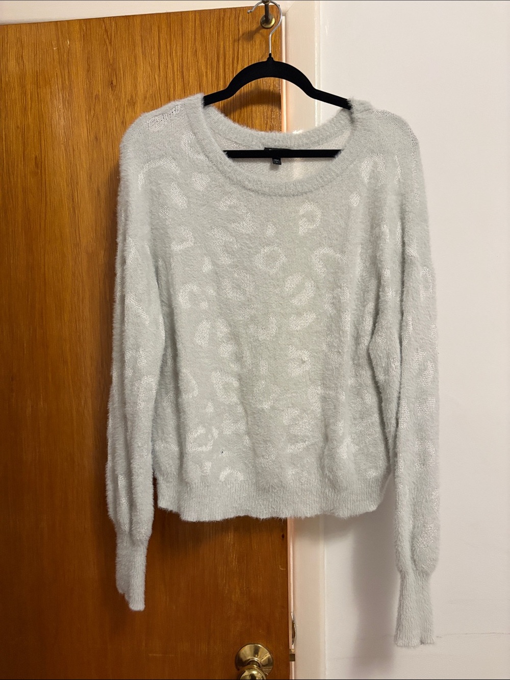 Express Light Gray Fuzzy Crewneck Sweater